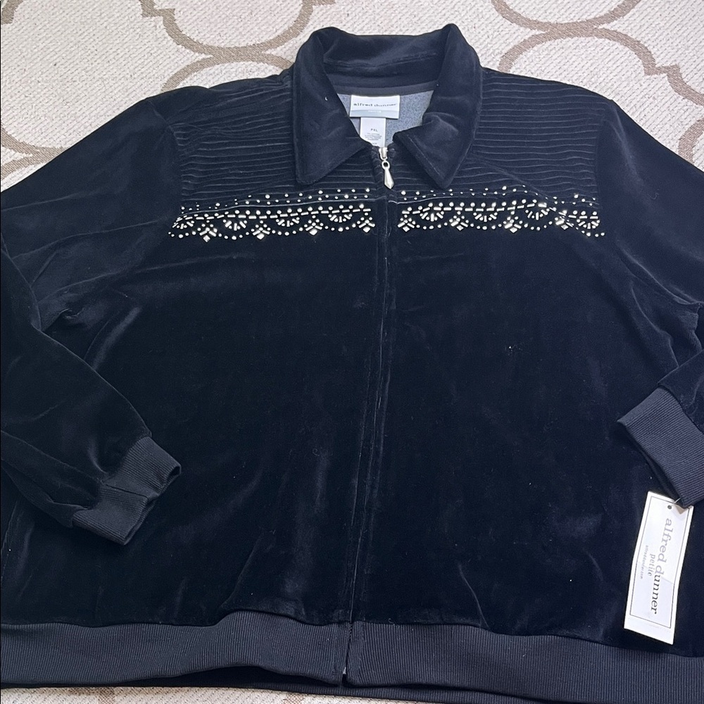 Alfred Dunner Black Velvet precious jewels zip up Jacket, size XL petite